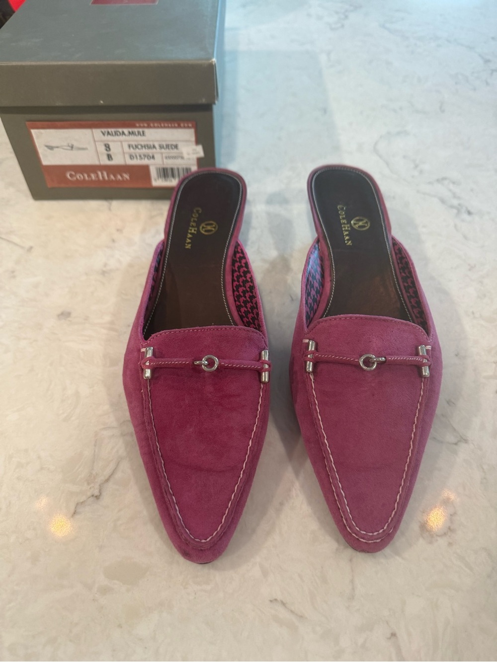 Cole Haan Fuchsia Suede Slip-On Loafers with Metal Bit